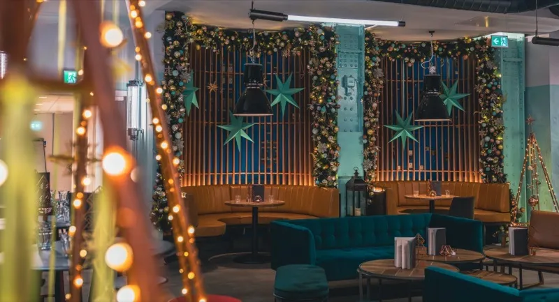 Festive interior styling at Roe and Co distillery